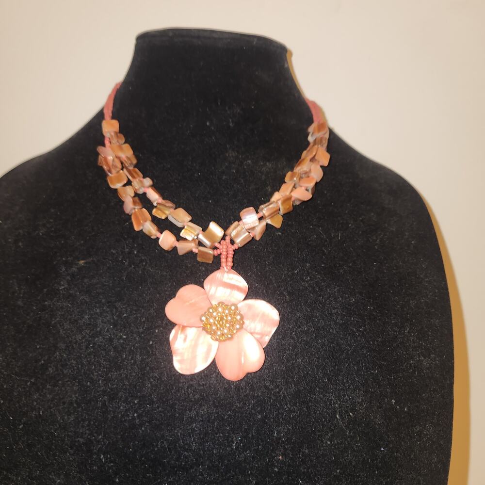 Vintage Grandma Core Mother of Pearl Flower statement beaded Coral